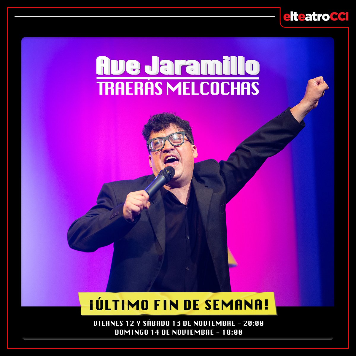 Último fin de semana para reír con el #AveJaramillo y su cómico show donde fusiona lo ridículo, lo extraño y lo divertidamente autóctono 🇪🇨. Entradas a la venta en ➡️bit.ly/3AW9H. #ElTeatroEC