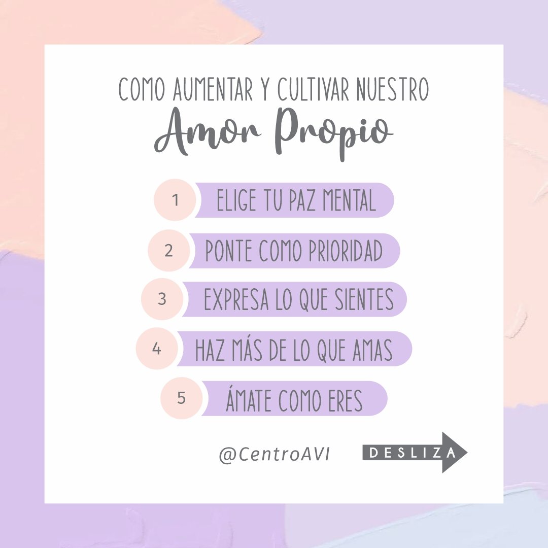 centro_avi's tweet photo. ¿Cómo aumentar y cultivar nuestro amor propio?
Lee más en: https://t.co/bkq8b49hVY
.
.
.
#CentroAVI #AVICentroPsicológicoIntegral #AtenciónATuVida #Psicología #Educación #Psicoeducación #AmorPropio https://t.co/U3Mm68ckRx