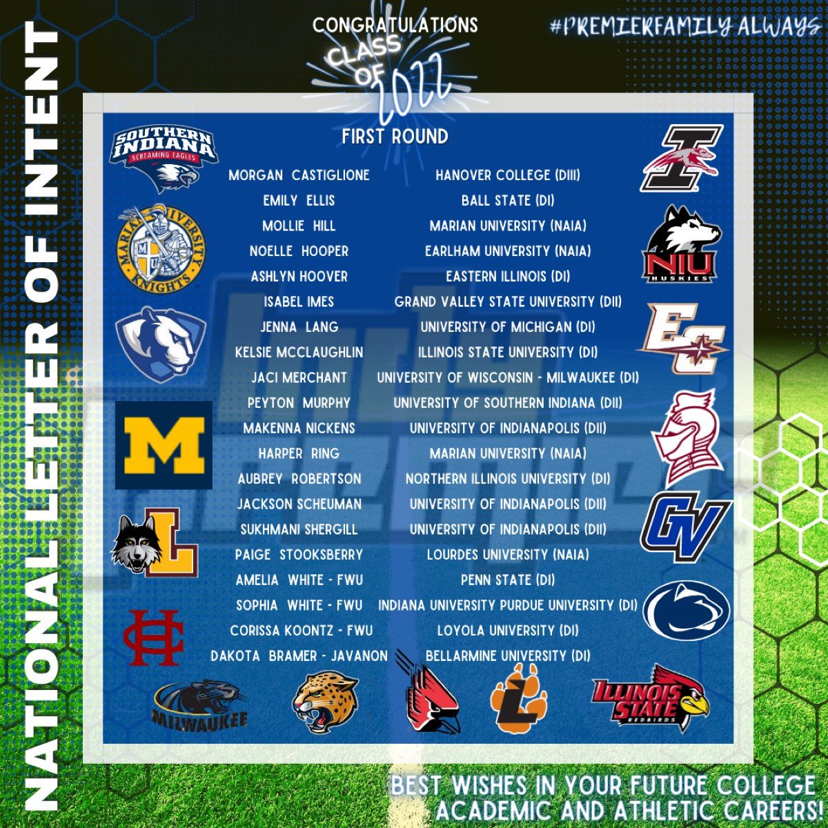 IndyPremierSC's tweet photo. Congratulations 🎉🎊🎈 to all of our players on NLI Signing Day!  Thank you for your commitments to the club and the sport as we continue to grow the beautiful game across the 🇺🇸  
#nliday2021 #findyourfit #ipfamily https://t.co/AVB8yk3Sjo