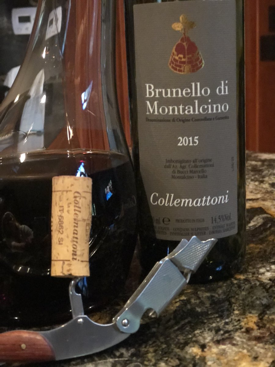 #WineWednesday #steaknight #wine #italy 🇮🇹 #collemattoni #brunello #cheers 🍷Getting some air with first sips in a couple of hours.