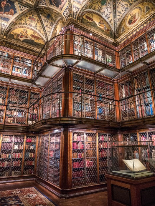the bookshelves of The Morgan Library