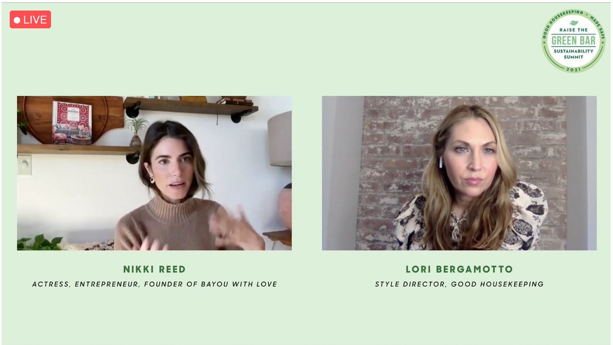 FeudWithFood's tweet photo. Fireside Chat: @NikkiReed_I_Am emphasizes that with her brand, Bayou With Love, being #carbonneutral in 2021 is not enough. We must also focus on #regeneration &amp; replenishment. @madesafehq @goodhousemag  #consciousliving #raisethegreenbar https://t.co/dvTxlDF3x8