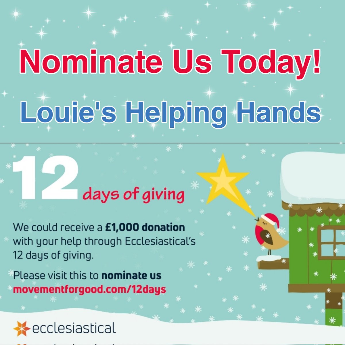 louhelpinghands's tweet photo. We’re in with a chance to win a £1,000 donation from Ecclesiastical’s Movement for Good, but we need your help. The more nominations we get the better our chances so please nominate us by completing the online form towards the bottom of this link:
https://t.co/3miIqUVNj3 https://t.co/vgaAFvJx2U