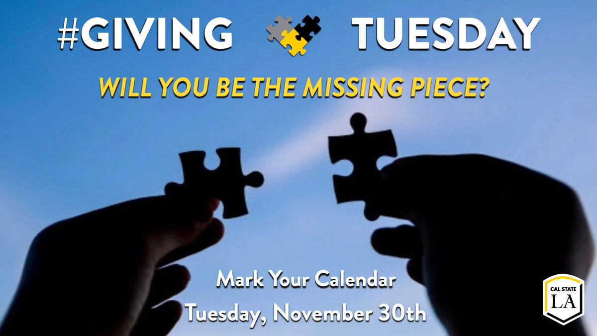 CalStateLAalum's tweet photo. Mark your calendar! The #CalStateLA Alumni Association is partnering with the Office of Annual Giving to celebrate #GivingTuesday! Join us and be a piece of this global movement to do good and celebrate generosity. Learn more: https://t.co/QLXTL3inMz https://t.co/fL418bhLtl