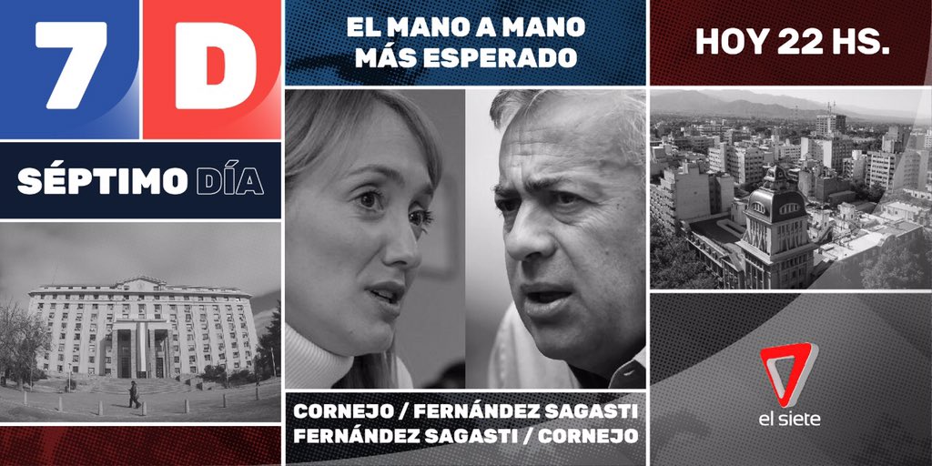 A las 22hs, <a href="/septimo_dia/">#7D Séptimo Día</a> se enciende🔥. Los candidatos <a href="/anabelfsagasti/">Anabel Fernández Sagasti</a> y <a href="/alfredocornejo/">Alfredo Cornejo</a> serán los protagonistas del cara a cara más esperado. Participá del programa dejando tu mensaje con #CandidatosEn7D. ¡No te lo podés perder!