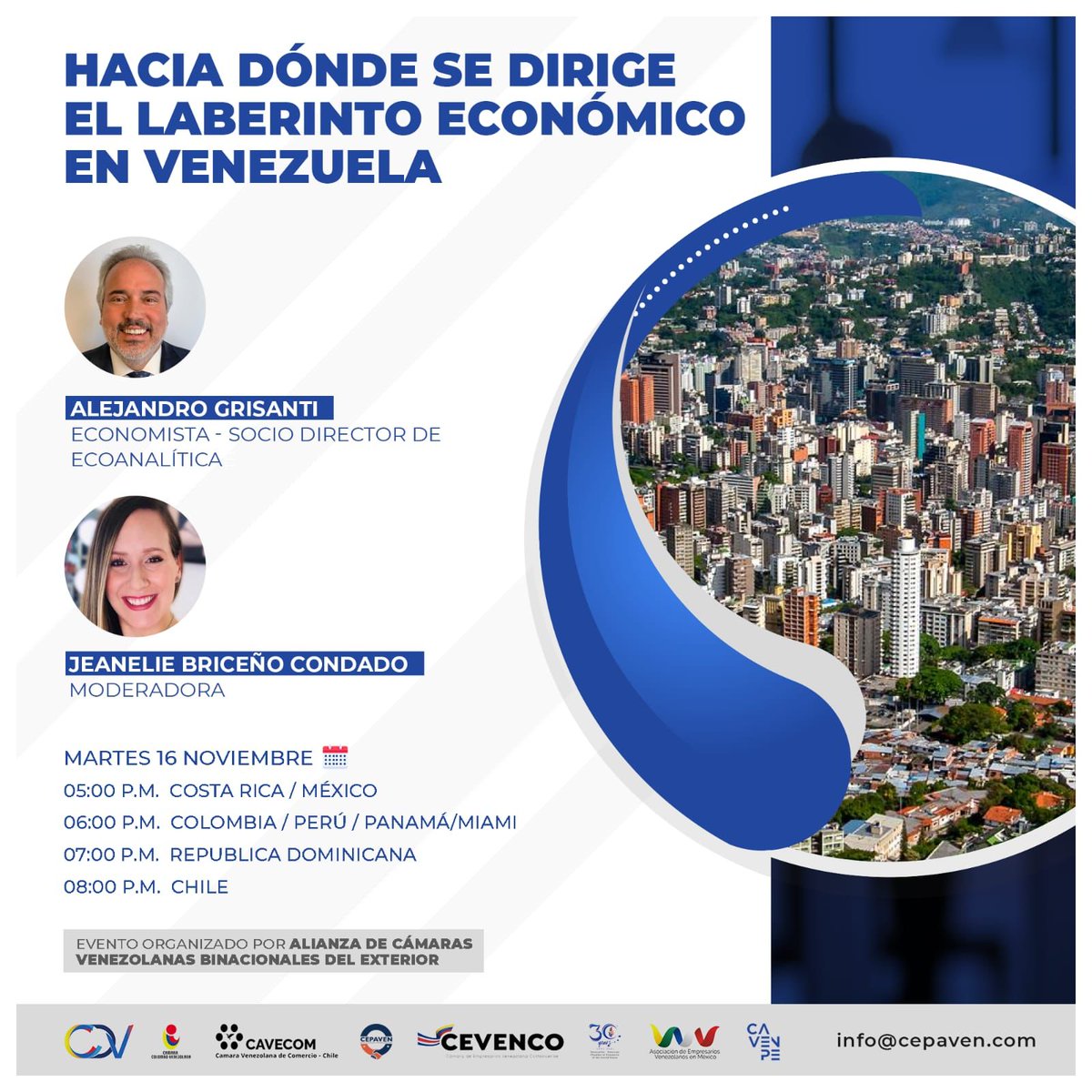 cavenpe's tweet photo. La realidad en la Economía Venezolana y su Revés de los últimos tiempos"
🗓Martes 16 de noviembre de 2021
⏰ Horas: 5:00 pm Costa Rica y México
• 6:00 pm hora Panamá, Colombia, Perú y Miami
• 7:00 pm Venezuela y República Dominicana 
• 8:00 pm Chile https://t.co/U0WldCDjsU
