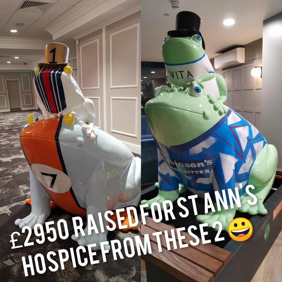 Absolutely buzzing! Nearly 3k raised for <a href="/StAnnsHospice/">St Ann's Hospice</a> from my two frogs 🐸 <a href="/totallysk/">Totally Stockport</a> #Stockport