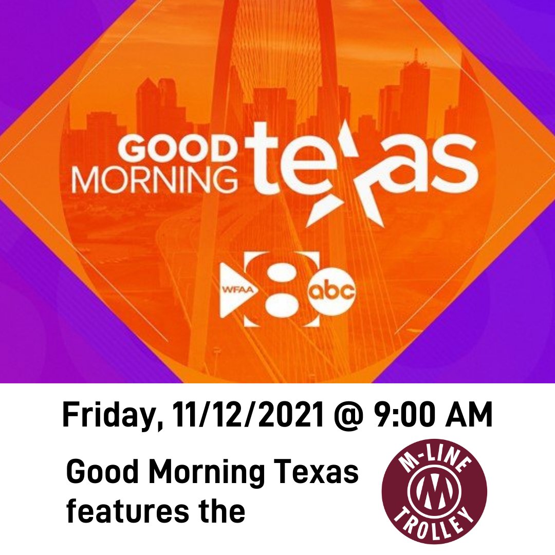MLineTrolley's tweet photo. Youโll want to watch @wfaagmt this Friday, 11/12/21 at 9:00 AM to see their story featuring the McKinney Avenue Trolley with @hannahdinhd! Stay tuned and set your DVR! Thanks @wfaa Ch. 8!
#TuneIn #HopOn #MATA #MLineTrolley #UptownDallas #DowntownDallas #DallasArtsDistrict https://t.co/losNUB3tcE