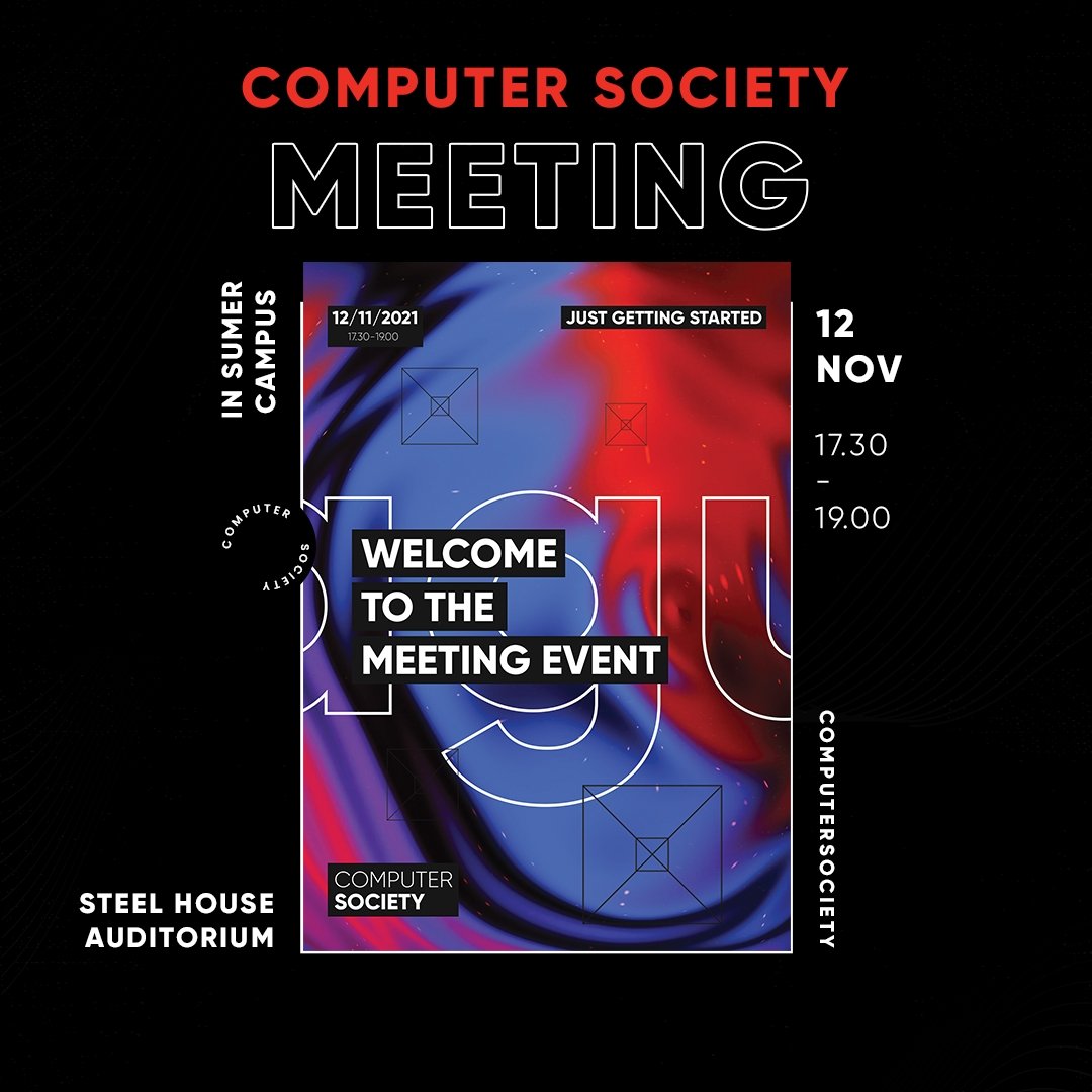 agucompsociety's tweet photo. 💫English version is below!! 

Dönemin ilk etkinliği ile karşınızdayız 🙃 

12 Kasım cuma günü 17.30-19.00 tarihleri arasında Çelik Bina Konferans salonunda düzenleyeceğimiz buluşma etkinliğimize hepiniz davetlisiniz 🎉🎉🎉🎉 https://t.co/zuWQv4Zg97