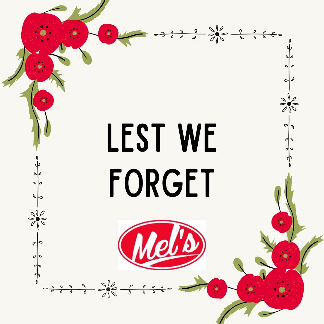 MelsPEI's tweet photo. Please be advised that our Mel’s liquor location will be open 12-11pm tomorrow, November 11th. Mel’s stores will be open regular hours.

#LestWeForget https://t.co/0yyGqSQbMS