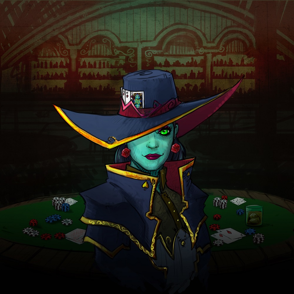solwitches's tweet photo. The result of yesterdays live painting session in our discord:

The 1/1 Gambler-Witch ♦️♠️♥️♣️

(zoom in to find a peek of our Witch-Queen👑)

You will be able to win this #NFT in a Poker tournament that we'll organise!

#SolanaNFT #witch #art https://t.co/F74dmTpoV3