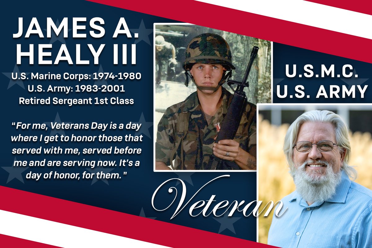 USAFMCOM's tweet photo. We continue honoring our #veterans with a look at James A. Healy, III, USAFMCOM senior human resources specialist. 

"For me, #VeteransDay is a day where I get to honor those that served with me, served before me and are serving now. It’s a day of honor, for them." https://t.co/48lxGvNz72