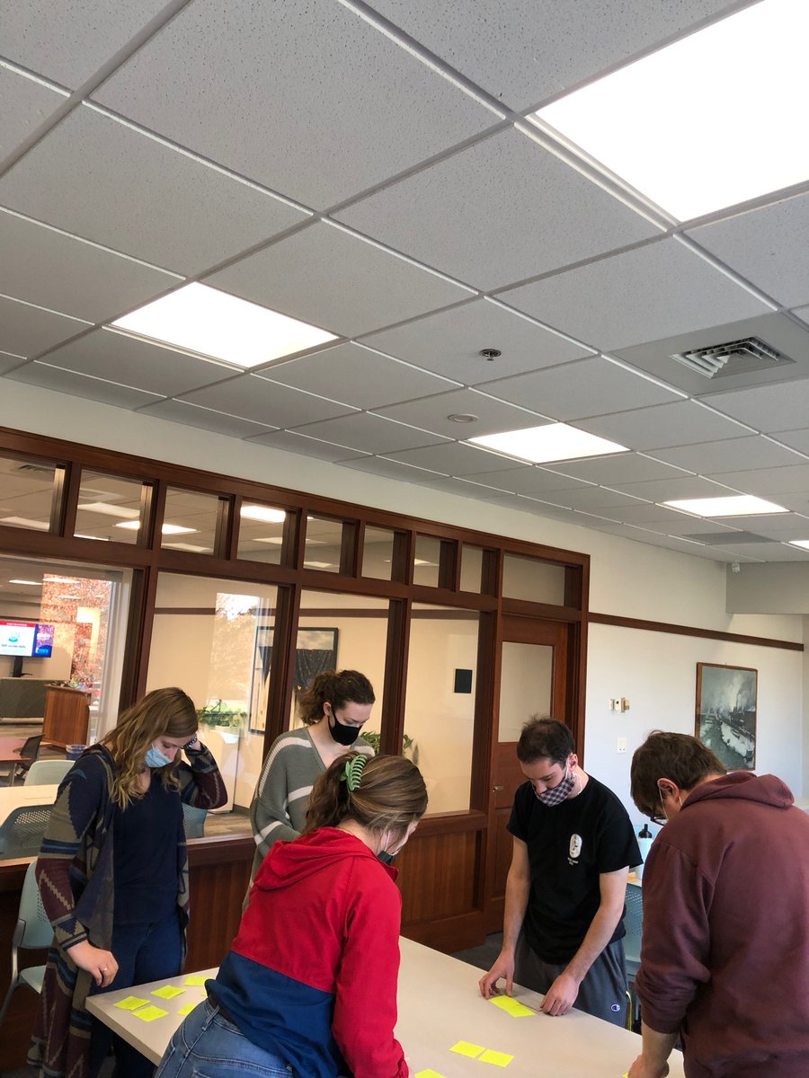 KCapLiteracy's tweet photo. We had fun in #EtownLiteracyMethods today as secondary English candidates engaged in a book audit at @HighLibrary and then brainstormed about our classroom management philosophies! @EtownCollege https://t.co/MzjxZf463j