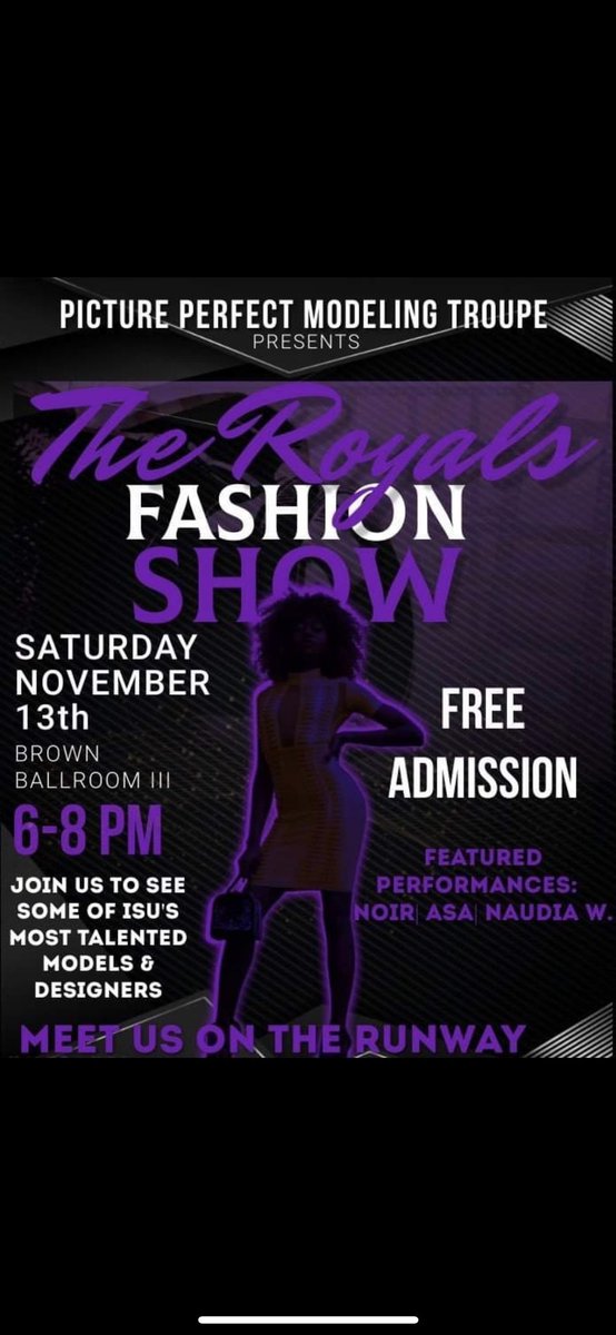 PicturePerfISU's tweet image. 3DAYS AWAY 💜 Come out and support Picture Perfect Modeling Troupe Presents: THE ROYALS 💜📸 THIS SATURDAY NOVEMBER 13th  from 6-8pm. Doors Open at 5pm 

#isu21 #isu22 #isu23 #isu24 #isu25