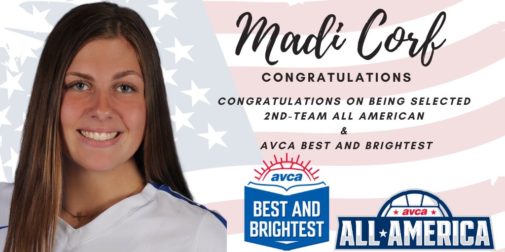 jaysvb's tweet photo. HECK YES!!!! @CorfMadi was just named 2nd Team All-American!!!! In addition to dominating the court she is also dominating in the classroom and received an additional award for “Best and Brightest.” Super proud of you Madi!!! #BlueJayPride https://t.co/CWpxue2UUI