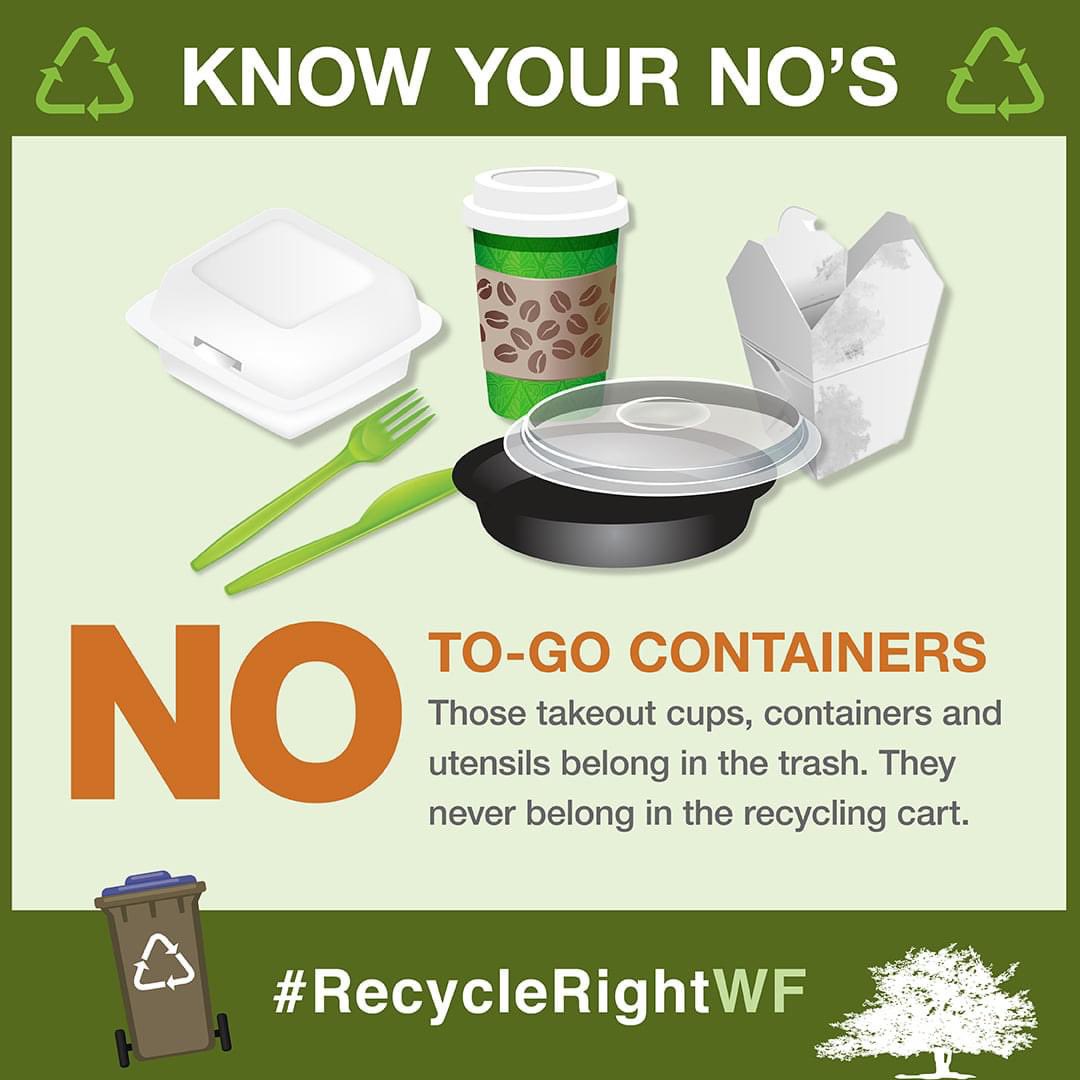 WakeForest_NC's tweet photo. Remember: most single use to-go containers are trash. If it isn’t a plastic bottle, tub, jug or jar, do not recycle it.
For more information, visit https://t.co/9YUyEmQQ7O or email Jeanette Johnson at jjohnson@wakeforestnc.gov.
#RecycleRightWF #TownofWakeForest #WakeForestNC https://t.co/r7qovkqfu5