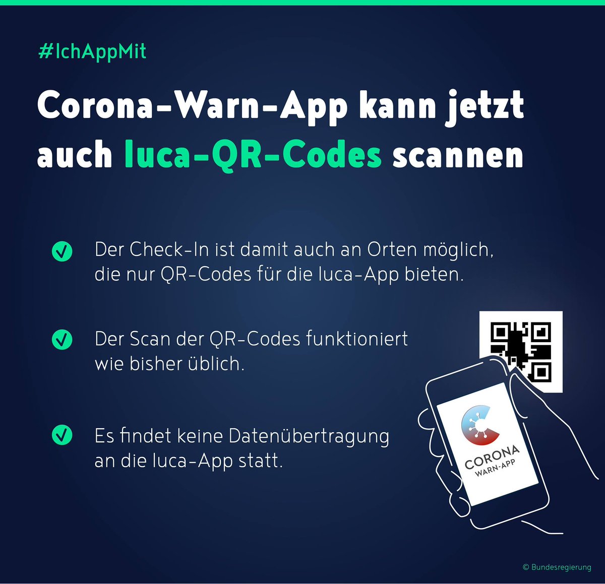 EinTim2's tweet photo. #IchAppMit
Hier nochmal die 3 wichtigsten Punkte dazu, dass die #CoronaWarnApp jetzt auch luca-QR-Codes lesen kann. https://t.co/yBWHM4lg1R