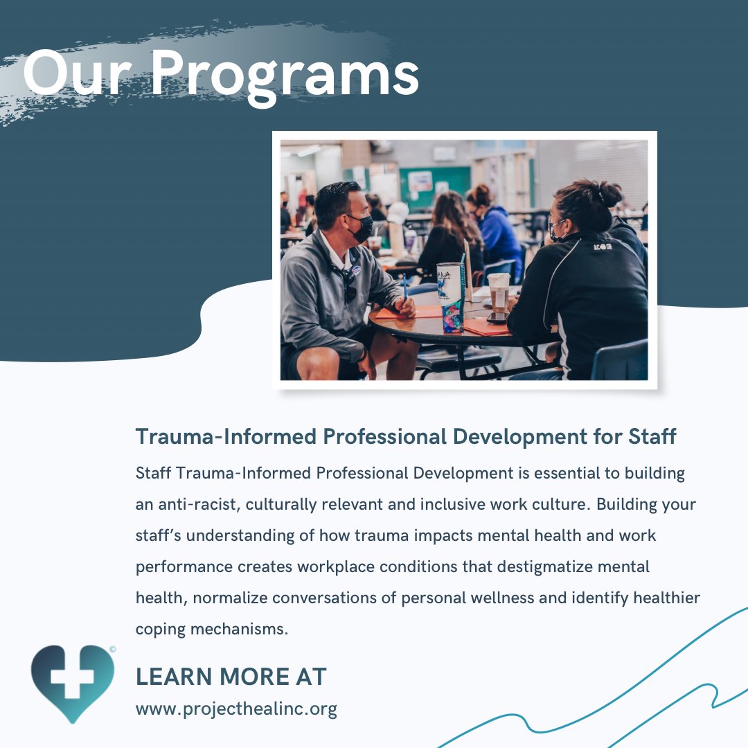 _projecthealinc's tweet photo. #ProjectHEALinc offers a variety of Trauma-Informed Education options to meet the need of all interested stakeholders. If you’re interested in building an anti-racist, culturally relevant and inclusive work culture, then our Trauma-Informed PD for staff may be perfect for you. https://t.co/qtMuWS023g