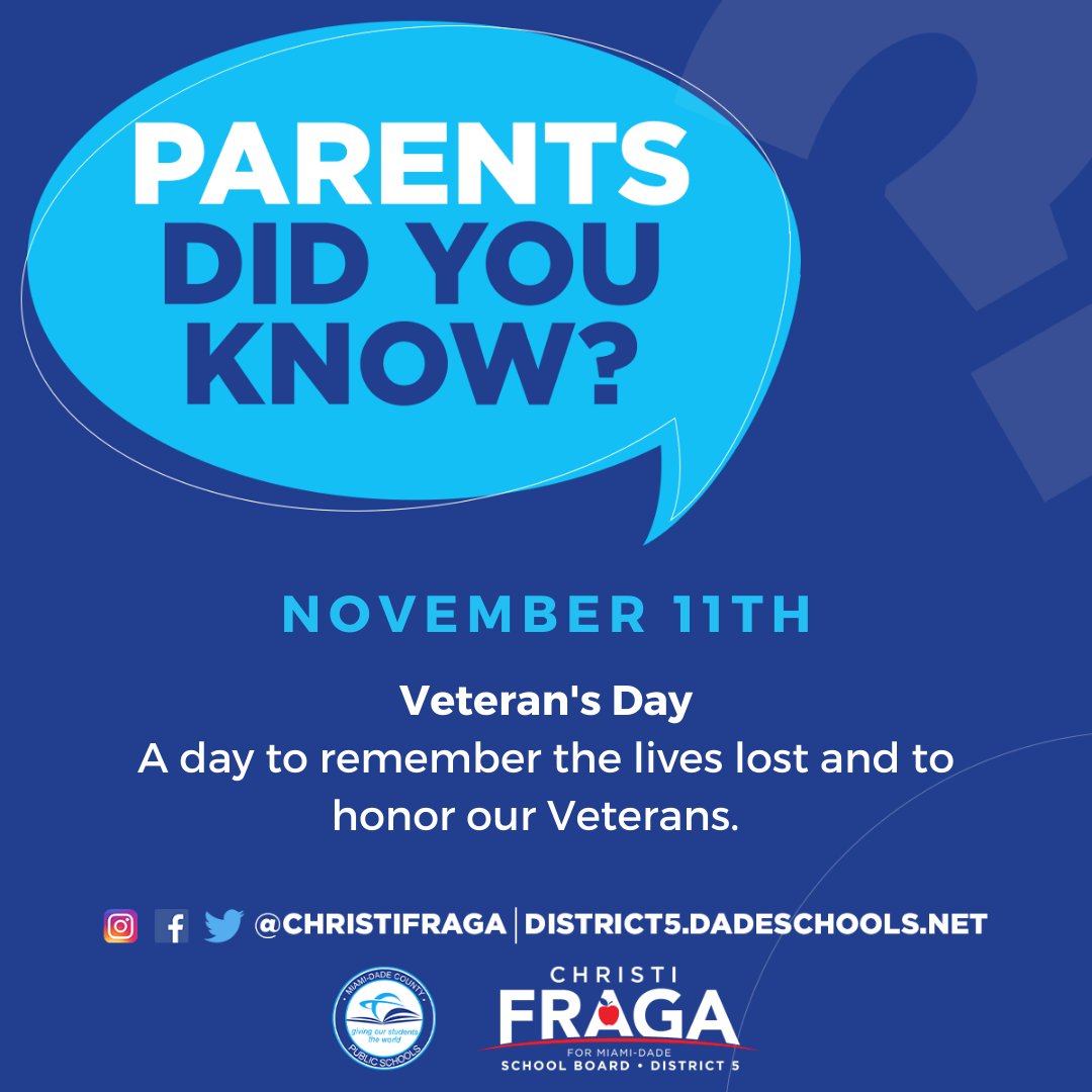 ChristiFraga's tweet photo. A friendly reminder that tomorrow is Veterans Day, and there will be no school. #HonorOurTroops #DiveintoFive https://t.co/DouhTuFwpT