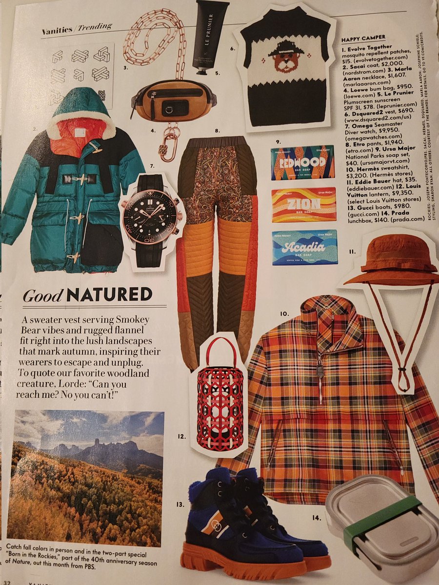 marciclark's tweet photo. This month in my Vanity Fair magazine was hiking attire. For a cool $20k you can go trek in the dirt in "style". As an Idahoan with gorgeous hiking out my door, I would be laughed off the trail in this get up. #notpractical #vanityfair #hiking #PNW https://t.co/v1rFqMBxW6