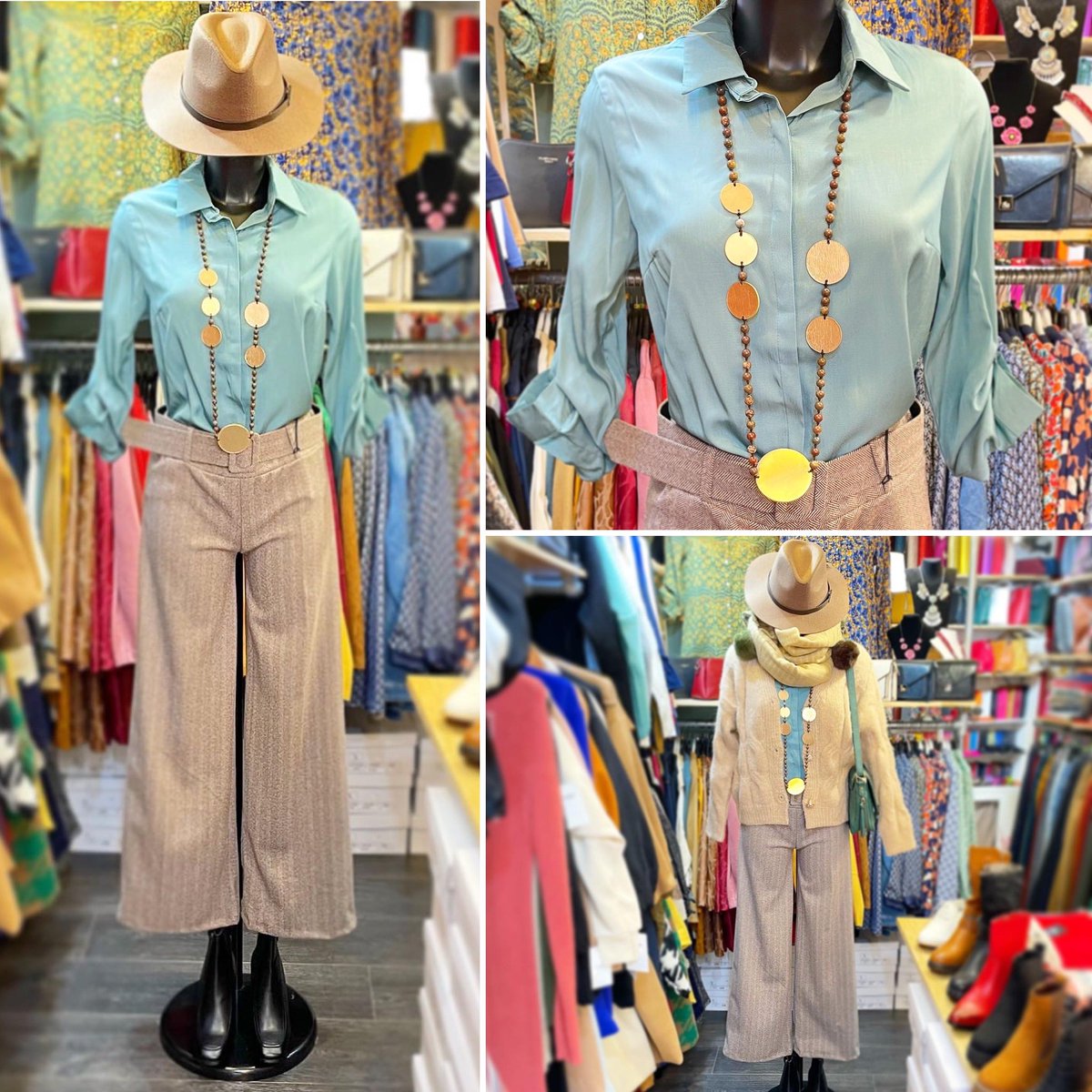 entre_lacet's tweet photo. Joli pantalon large en laine, très classe et élégant #entrelacet #fontenayauxroses #villedefar  #tenuedujour #mode #styleoftheday  #lookdujour #chemise #vertdeau #pantalon #large #laine #bottines #noir #gilet #chic #elegant #class 
#bagneux #clamart #chatillon #sceaux #fashion https://t.co/vgI6QBvVts