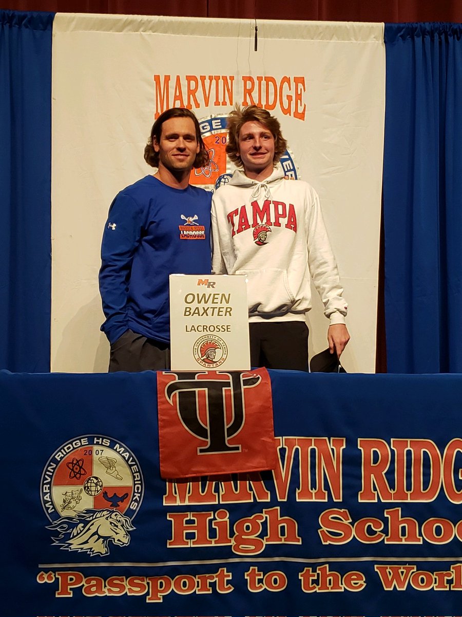 MarvinRidgeLax's tweet photo. CONGRATS to @owen_baxter03  and his family as he signed his NLI today to play D2 lacrosse at the University of Tampa! #GOMAVS @MarvinRidgeLax @MavAthletics @TampaMLax https://t.co/KLthFespCE