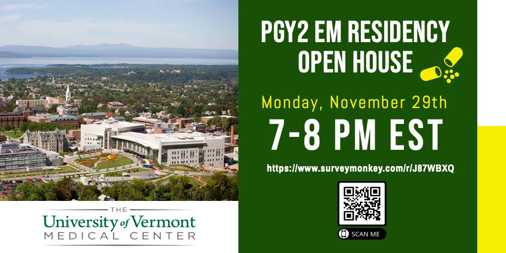 Kyle DeWitt (@emergpharm) on Twitter photo 🚨Interested in a PGY2 Emergency Medicine Residency?🚨
Learn more about our program here at <a href="/UVMMedCenter/">UVM Medical Center</a> during a free virtual open house!💊
Register using the link or QR code below:
surveymonkey.com/r/J87WBXQ 🚨Interested in a PGY2 Emergency Medicine Residency?🚨
Learn more about our program here at <a href="/UVMMedCenter/">UVM Medical Center</a> during a free virtual open house!💊
Register using the link or QR code below:
surveymonkey.com/r/J87WBXQ