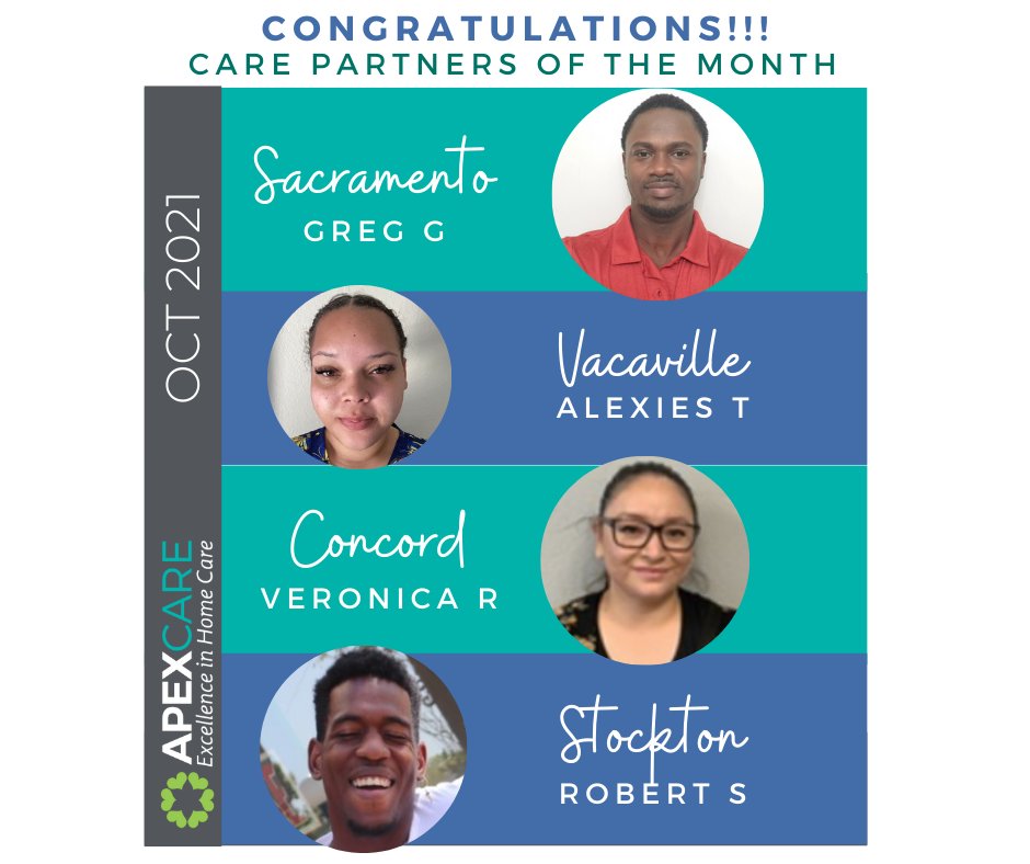 ApexCareCA's tweet photo. Our October 2021 Care Partners of the Month are HOT despite the cooling temperatures!!!  Thank you for your amazing dedication and work.  You make us proud. :) https://t.co/zPwapUkTm8