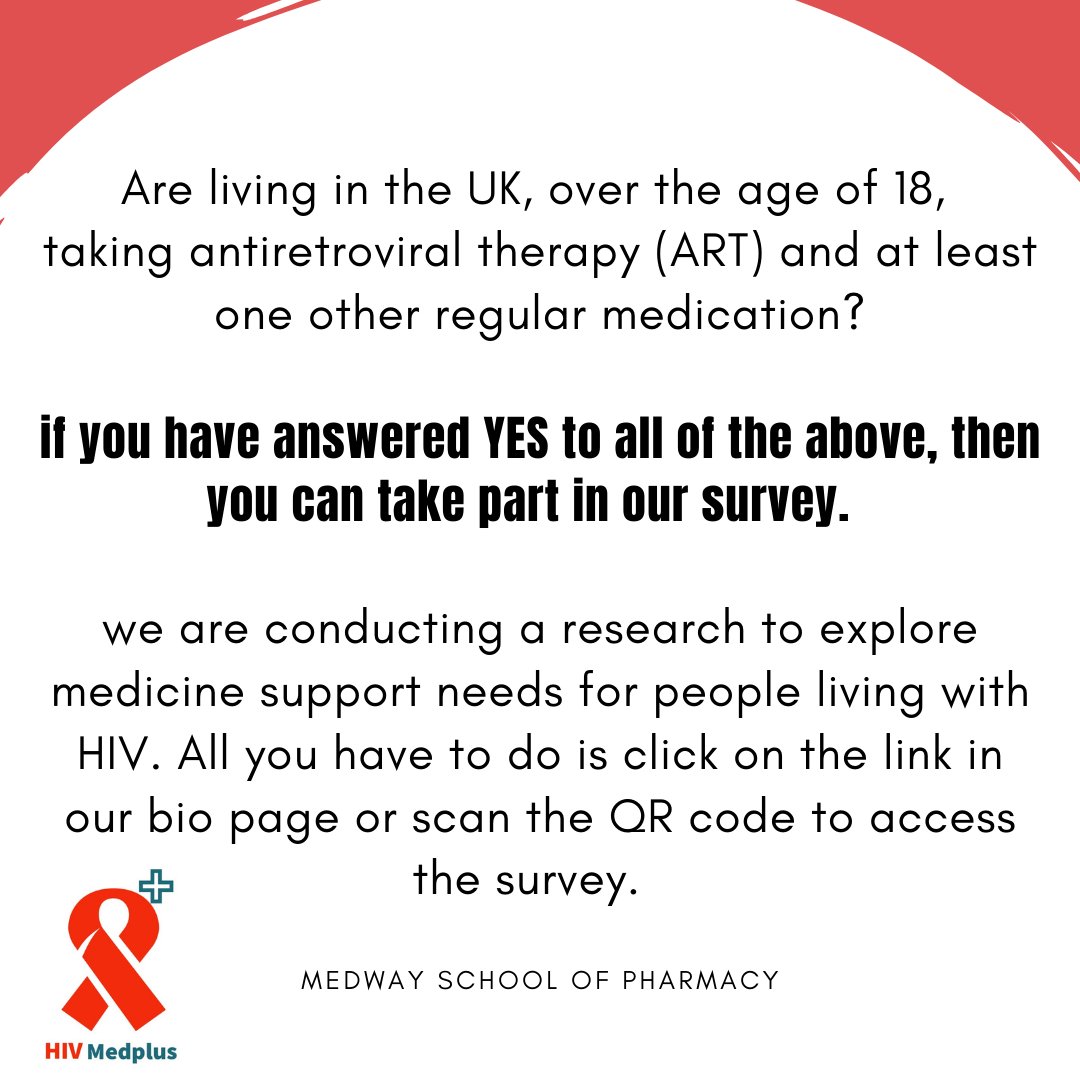 hivmedplus's tweet photo. Please take part in our anonymous survey if you meet the criteria. We are doing a research about medicine support needs for people with @HIV
#HIV #medicinesupport #research #HIVAIDS https://t.co/u6TE6FANHd
