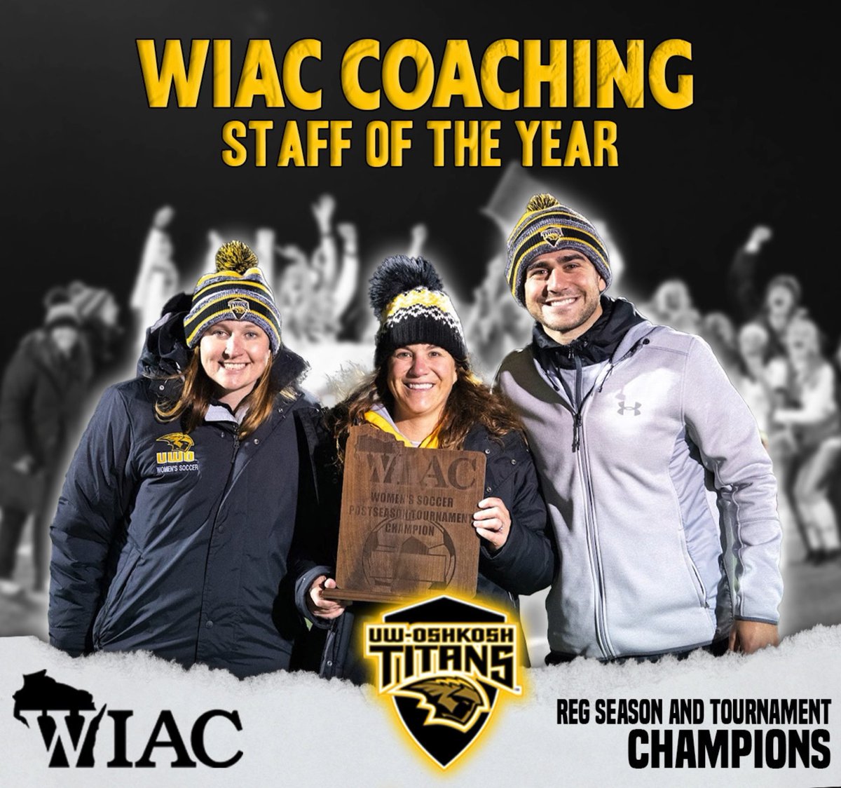 UWOWSoccer's tweet photo. Conference Coach / Coaching Staff of the year @oshkoshsoccer @CoachDwyer Ashley Tracy.. okay we’re done now!!!! https://t.co/crO6tpRR0E