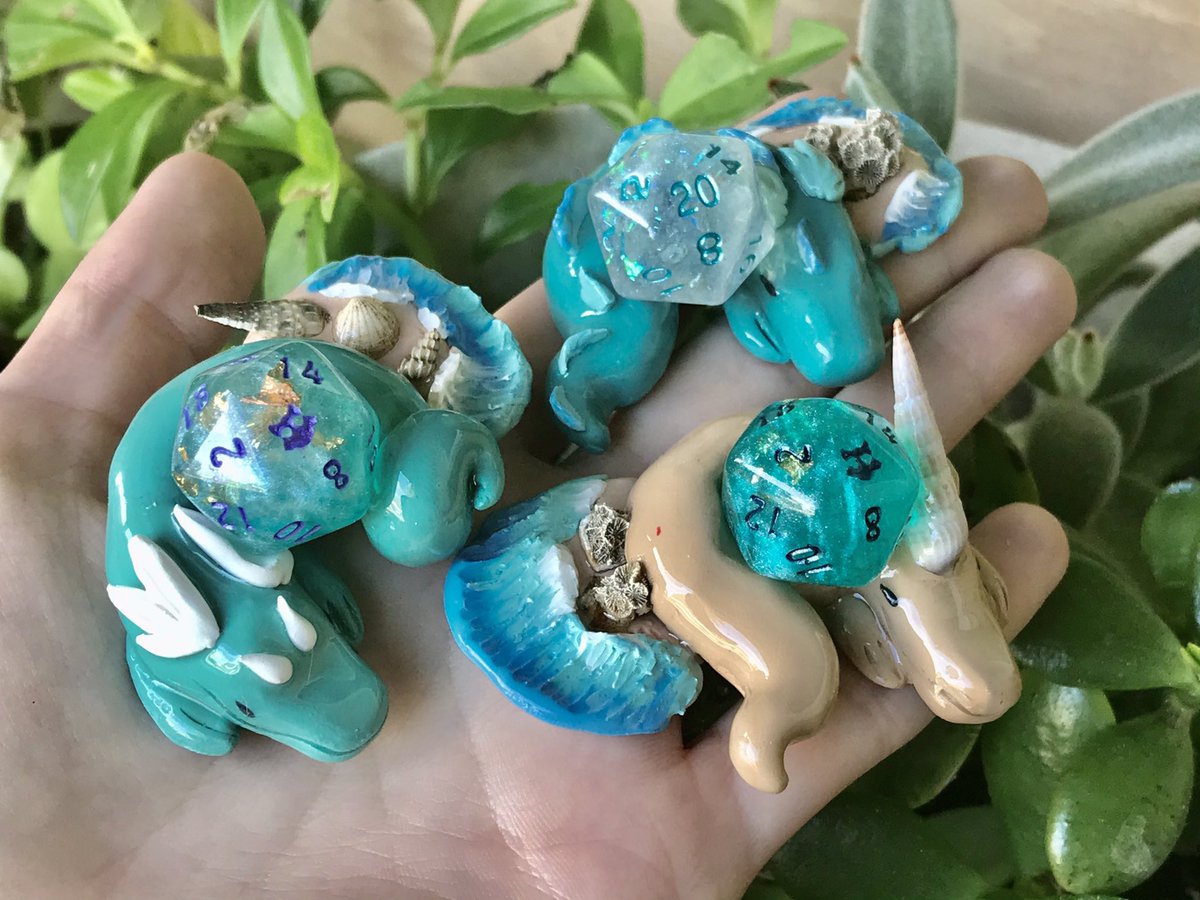 DeathwishDice's tweet photo. A few new 🏝 Sleepy d20 Dragons from today’s shop update ✨ made with real shells and coral I’ve found 🐚 
✨https://t.co/DOobOMzyuM✨ https://t.co/7V7Q5vJpSG