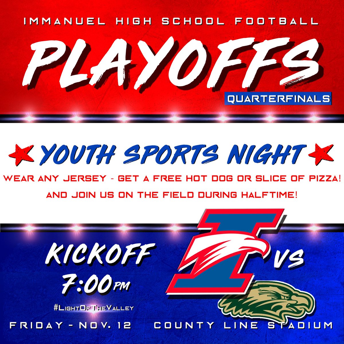 Eagles host Liberty Friday for <a href="/cifcentral/">CIF Central Section</a> D5 quarterfinals! And it’s Youth Sports Night - wear your jersey, dinner is on us! Dress patriotic as we honor Veterans. And don’t forget to buy your tickets in advance - GoFan.co 
#GoEagles #Unashamed #LightOfTheValley