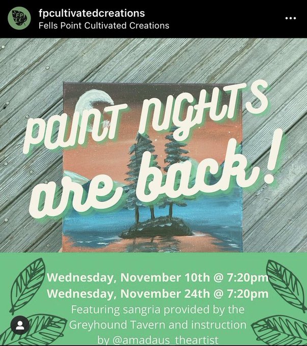 It&rsquo;s paint lesson night at Fells Point Cultivated Creations! If you live in the DMV area &amp; love art,
