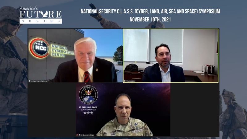 AmericasFS's tweet photo. Fantastic discussion with Craig Miller of @ViasatInc Inc., Lt Gen John Shaw, and Lt Gen Harry Raduege of the National Cybersecurity Center!

Listen in >> https://t.co/Dqm7ITxuZh https://t.co/sXKfolIw88
