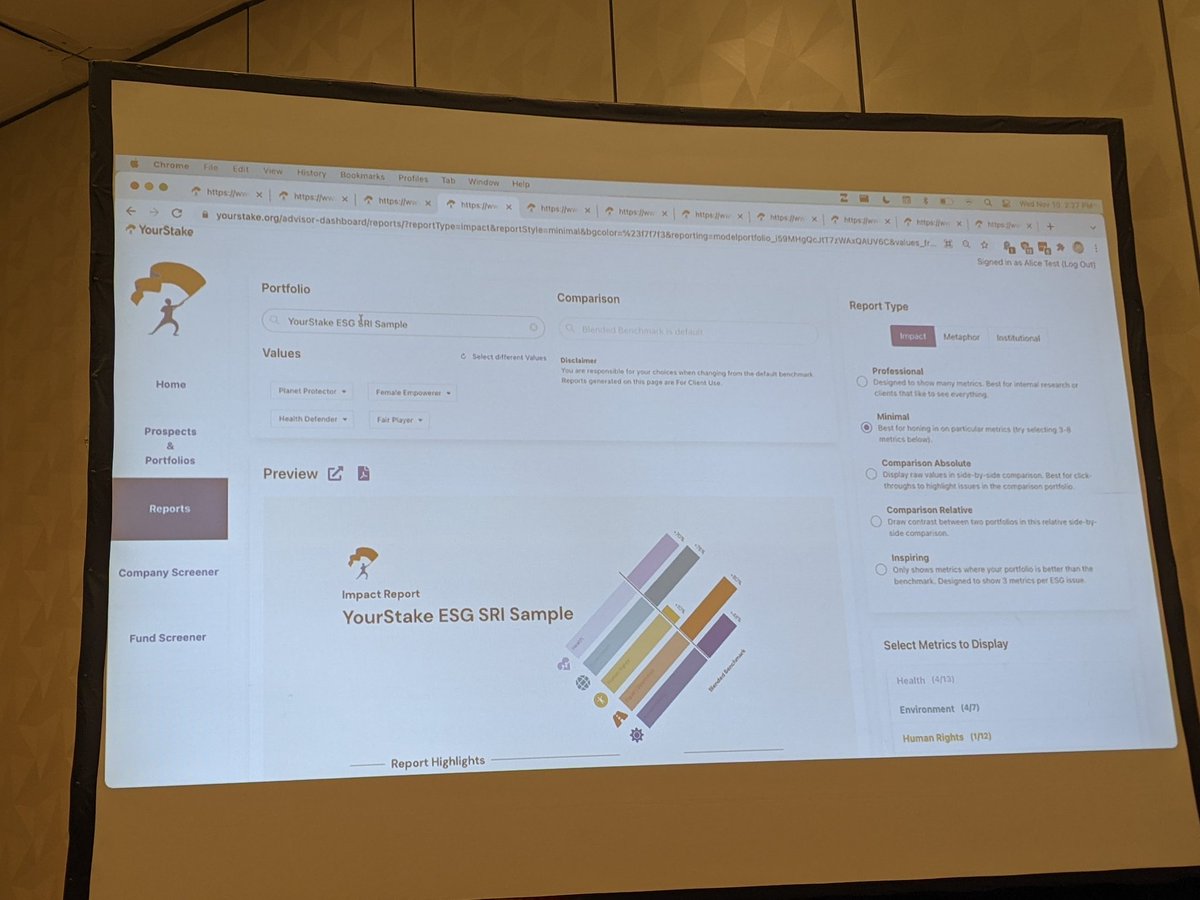 MichaelKitces's tweet image. ESG Values benchmarking from @Your_Stake so clients can compare how their holdings align to their own ESG preferences. #XYPNLIVE #AdvisorTech