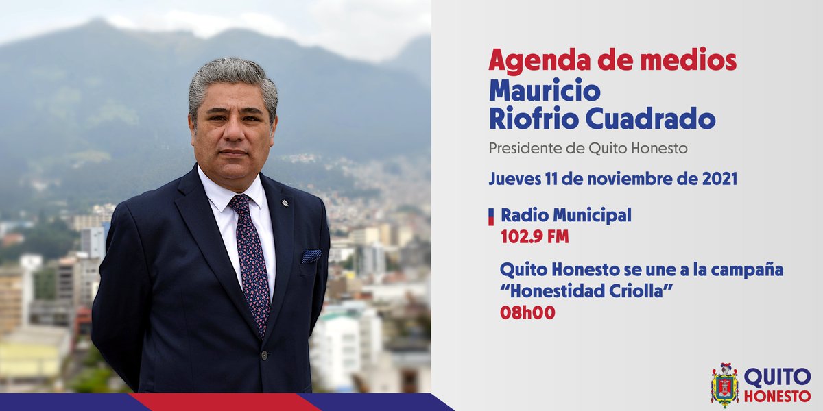 quitohonesto's tweet photo. #ENTREVISTA Mañana sintoniza @RMunicipalFM
 102.9 🎙 El @PresidenteQH de @quitohonesto, Mauricio Riofrio, estará en #1029Noticias conversando sobre la campaña #HonestidadCriolla.
¡Nos acercamos a la ciudadanía! https://t.co/GnL9H9m0Ef