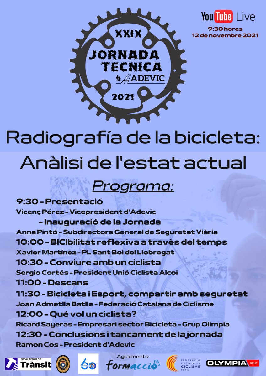 Ja només queden 2 dies perquè comenci la XXIX Jornada Tècnica d'ADEVIC. Serà online i el transmetrem pel nostre canal de YouTube.
Guardeu l'enllaç i compartiu amb qui pugui estar interessat
youtu.be/vN-XK1KIMqo
#VirusVial #SumarParaRestar