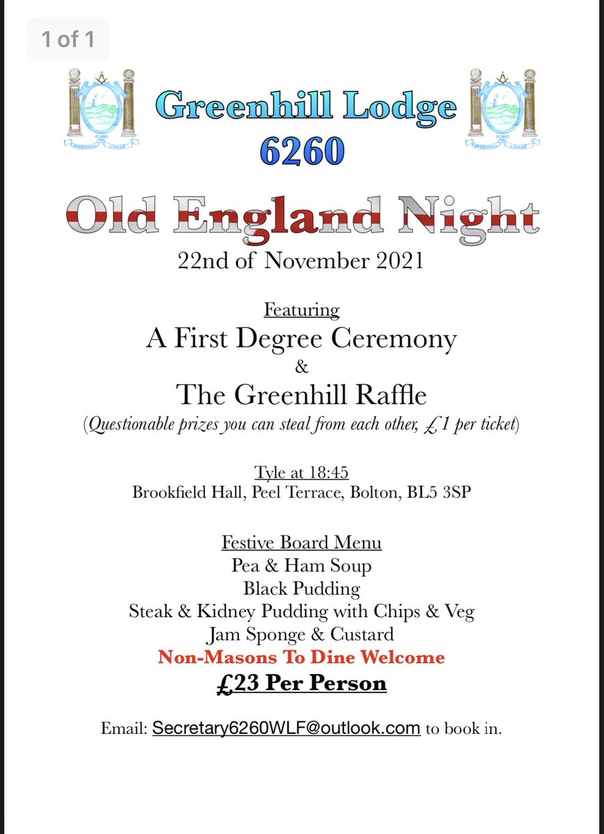 6260Lodge's tweet photo. Greenhill November meeting is now Non-masons to dine. Should be a fun one @WestLancsPGL #Freemasonry https://t.co/ccMGmVf3Mu