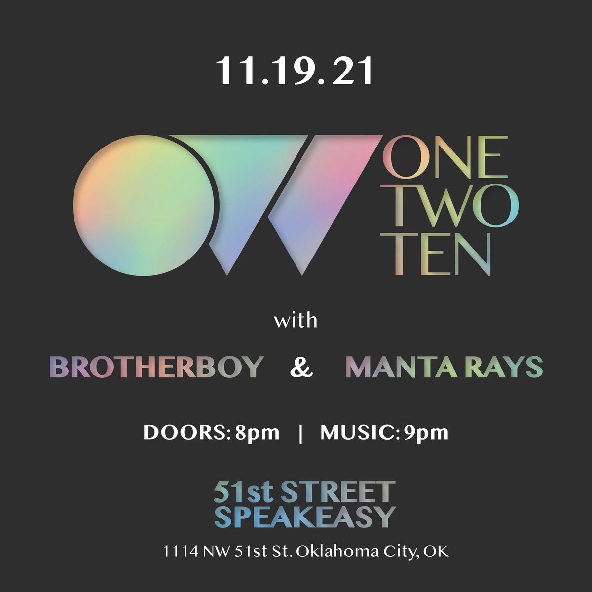OneTwoTenMusic's tweet photo. Who’s ready for some more live music? We’re hitting the @51stSpeakeasy stage with Brotherboy and @mantaraaays on Sept 19! Doors open at 8 and music starts at 9! Can’t wait to see you all there!

#ONETWOTEN #SpeakeasySingLoud https://t.co/VpwZgJVl8I