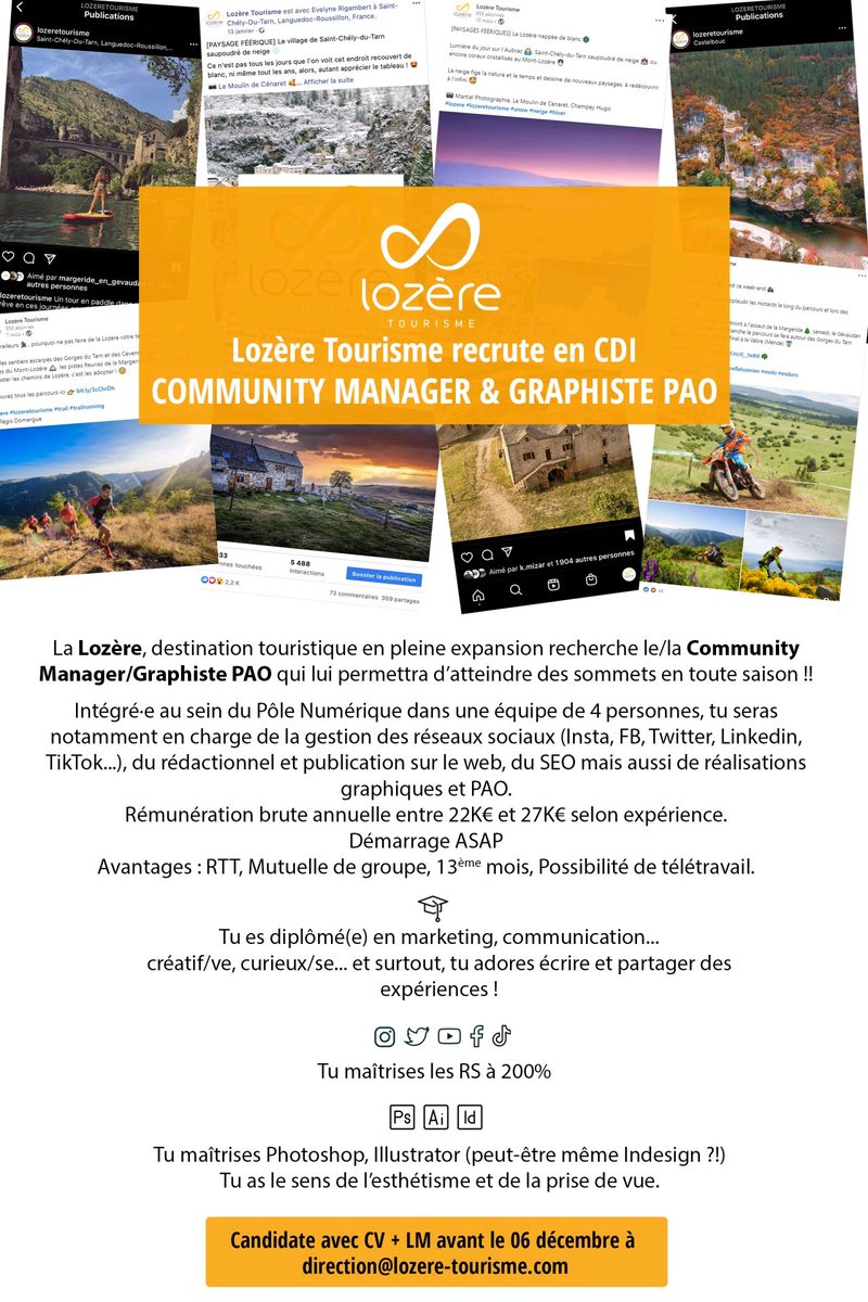 #Recrutement #Lozère #CommunityManager #Graphiste #PAO