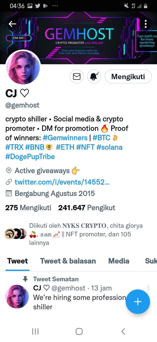 AuliaChirilda's tweet photo. @GiveAwayHost @gemhost Done https://t.co/3mv0nnLcZW