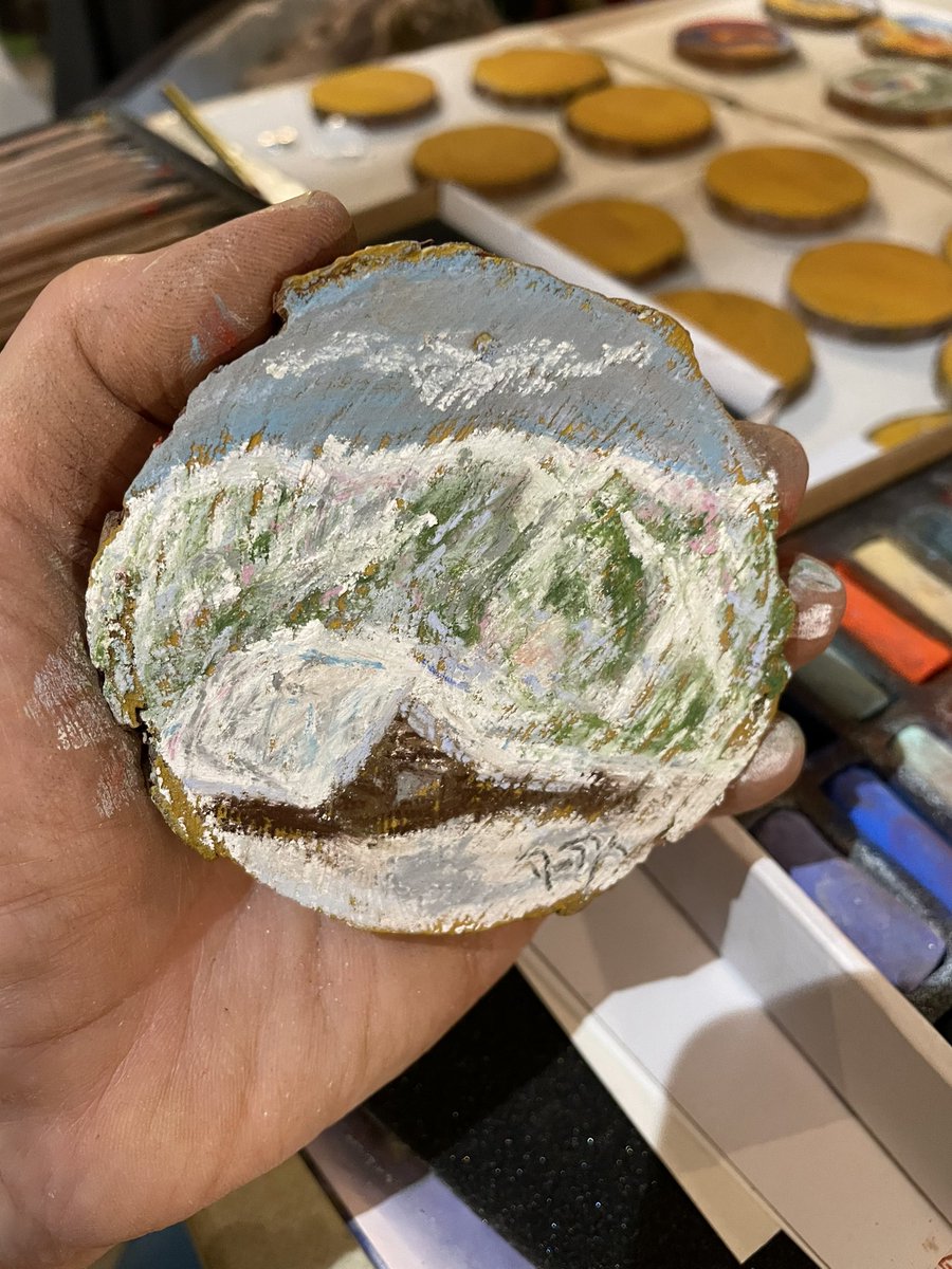 TheSki_Guru's tweet photo. Working on something different- preparing sole wooden surfaces with small pastel paintings. Let’s see how it goes! Getting ready for @leeopenstudios this and next weekend! I will be at the Church of the Good Shepherd, venue No.13. Stop by! #alpineart #mountainpainter https://t.co/FDyHRtzKRK