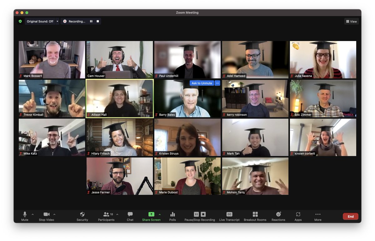 cahouser's tweet image. Graduation day for cohort 3 of Minimum Viable Video 🧑‍🎓 🧑‍🎓 🧑‍🎓 🧑‍🎓 🧑‍🎓 🧑‍🎓 🧑‍🎓 🧑‍🎓 🧑‍🎓