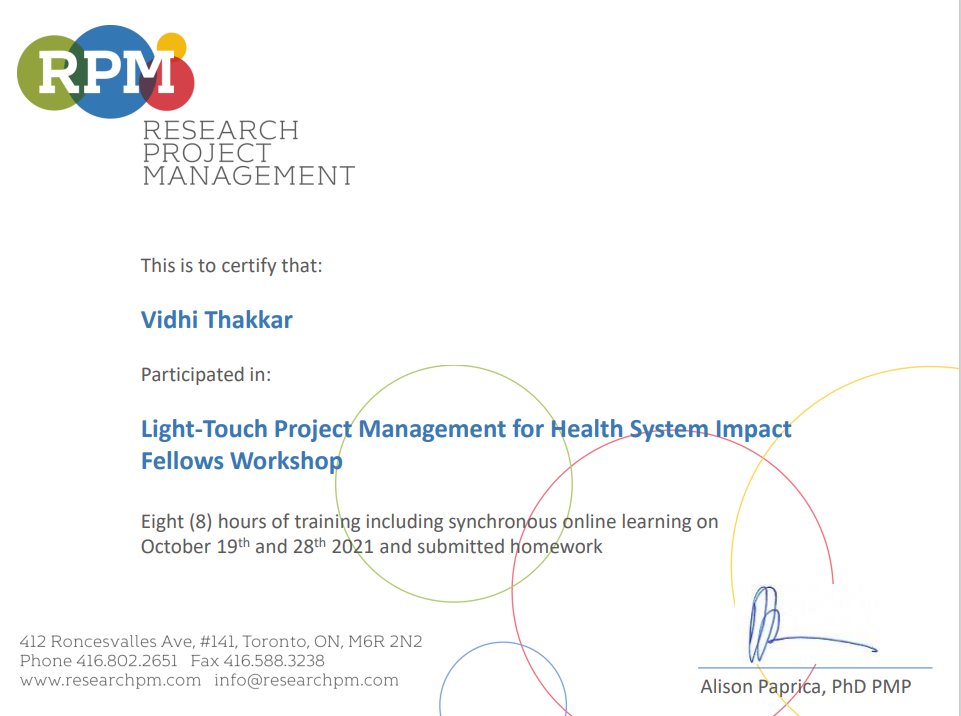vidhithakkar's tweet photo. Thank-you @alisonpaprica @ihspr_cihr @CIHR_IRSC for this amazing learning opportunity on Project management applications for the #CIHRHSIFππ It is great to use these PM tools in project design, implementation, and for producing high quality deliverables and outputs. @KStajduhar https://t.co/LWV00CQeaT
