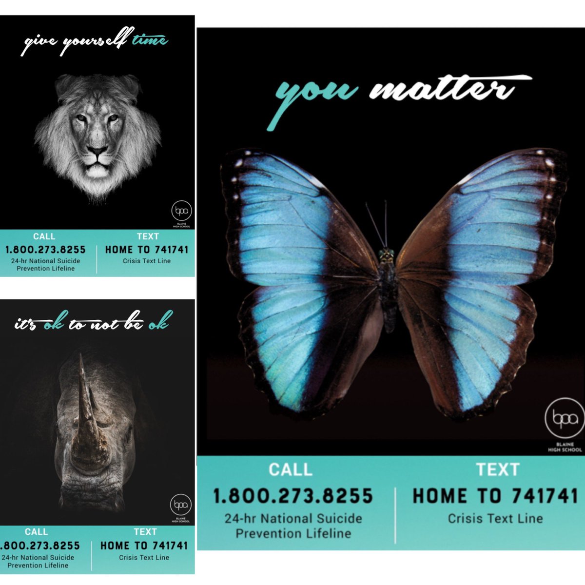 blainebpa's tweet photo. We teamed up with our admin & district mental health to design posters that are now displayed throughout our school so students knew they have support & are not alone.
#bpasocialweek #bpaallday #gobeyondyourlimits #bpacares #WellnessWednesday @National_BPA @mnbpa @region4BPA https://t.co/BckZMPvwe3