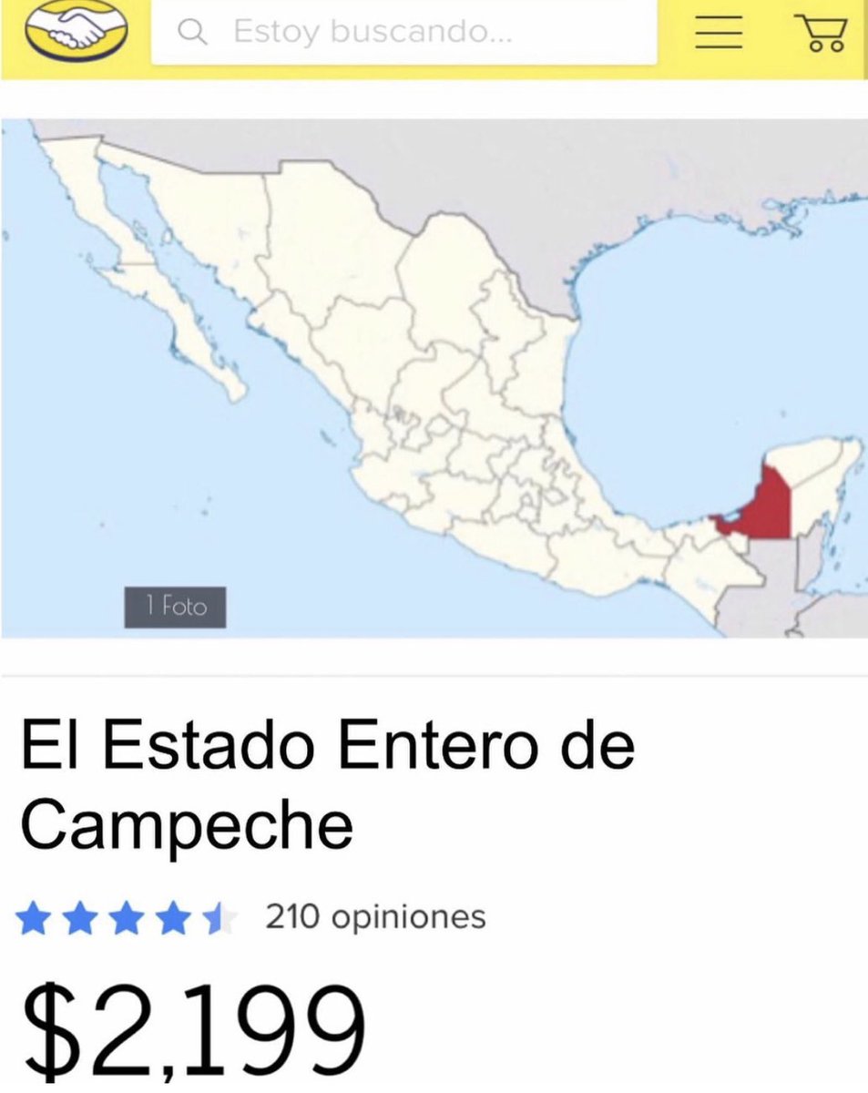 datavizero's tweet photo. Están vendiendo a Campeche en mercado libre. https://t.co/OYzeQfXHWY
