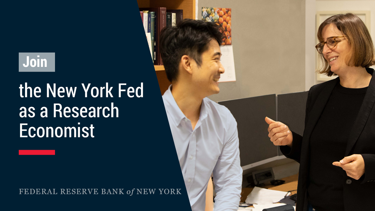 NYFedResearch's tweet photo. We're recruiting new and experienced Ph.D. economists in multiple fields. #econjobs

Apply by Nov. 19 for jobs with a summer–fall 2022 start date: https://t.co/jZj1hPavJi
Learn more about the Research Group: https://t.co/h2MhKi14Co https://t.co/nKtCfiI2ZD
