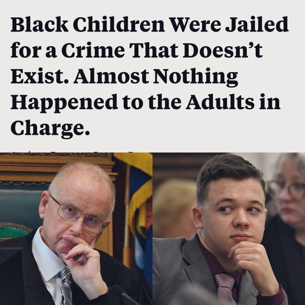 EbonyJHilton_MD's tweet photo. Want to know how #Racist the #JudicialSystem is?
Four #Elementary aged #BlackGirls were arrested for WITNESSING a fight. An act that’s not even a #crime.
Yet #KyleRittenhouse ran LOOKING to #fight, #Shot3Men, #KilledTwo & has the #Judge PLEADING his case for him…on national TV. https://t.co/SXmnKV5dPb