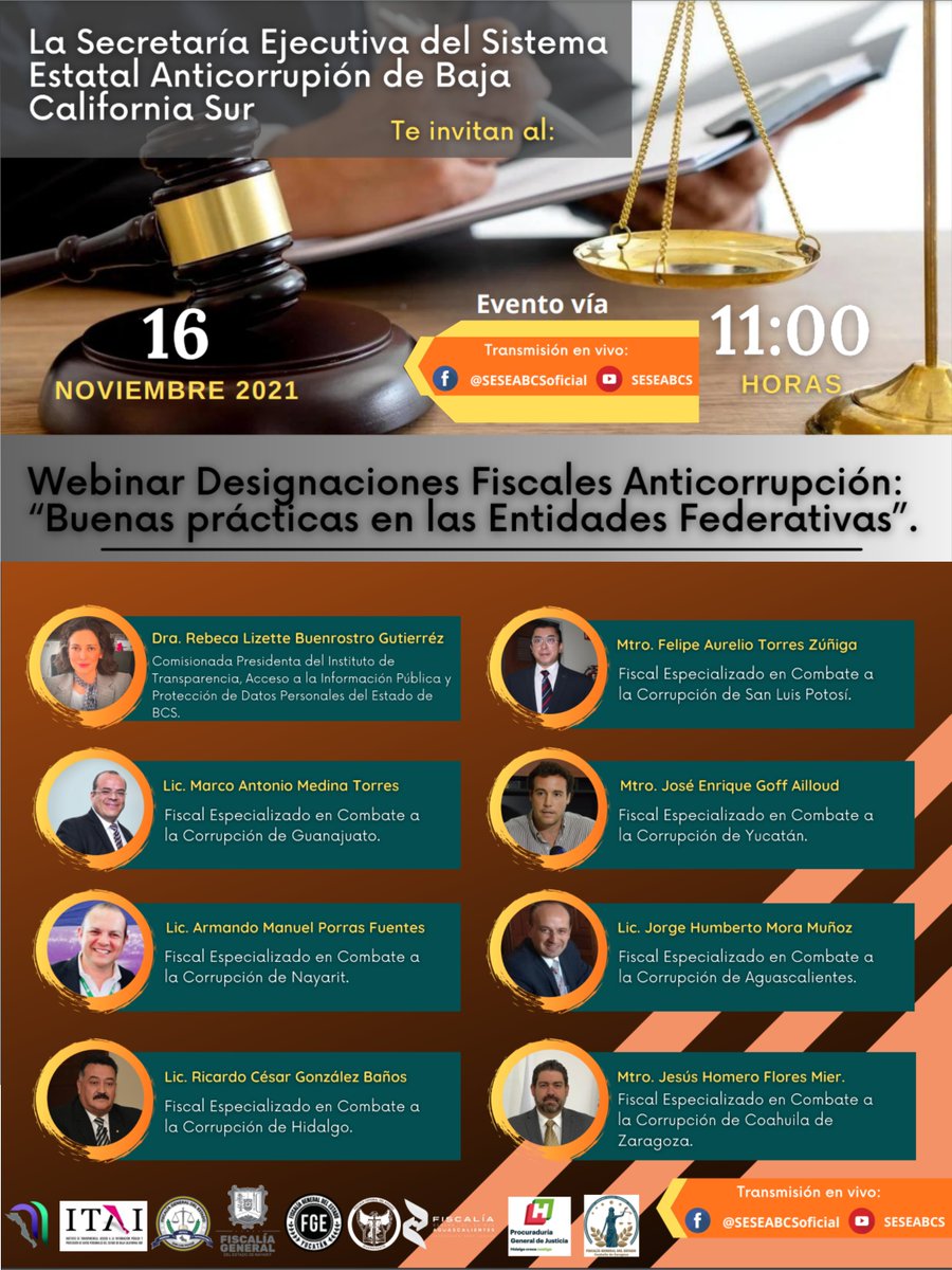 #LaTransparenciaSomosTodos  la <a href="/SESEA_BCS/">SESEA BCS</a>
 invitan al Webinar Designaciones Fiscales Anticorrupción: Buenas prácticas en las Entidades Federativas¨. donde tendré el honor de participar. <a href="/itaipbcs/">itaibcs</a>