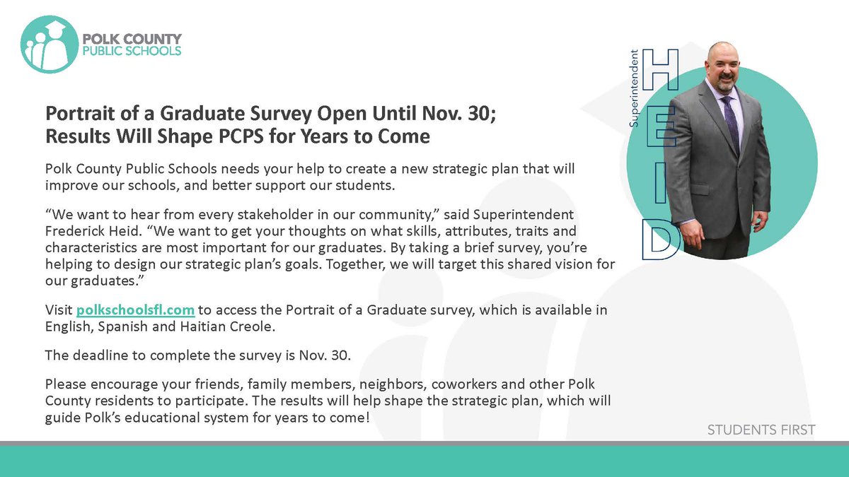 CFDCPolk's tweet photo. Polk County Public Schools wants to hear from you! @PolkSchoolsNews https://t.co/jMlS1rPElK